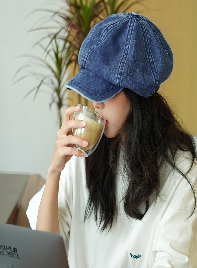 ACGarden Women's Washed Denim Newsboy Cap Fashion Vintage 8 Panels Visor Beret Girls Octagonal Cap Painter Hat,Blue,M - Image 3